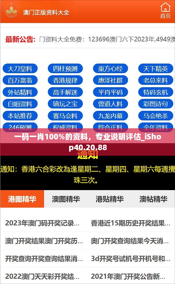 一码一肖100%的资料,专业说明评估_iShop40.20.88